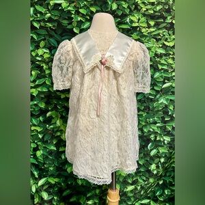 Vintage Evy Ivory Lace Dress Lined Fancy Short Sleeve Girls 4T